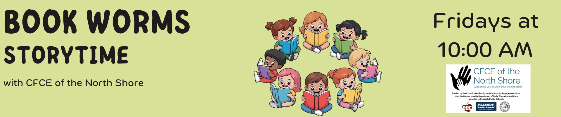 Colorful illustration of children enjoying storytime with books